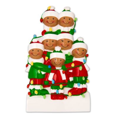 AA1521-7 - African-American Family Tangled in Lights (7) Personalized Christmas Ornament