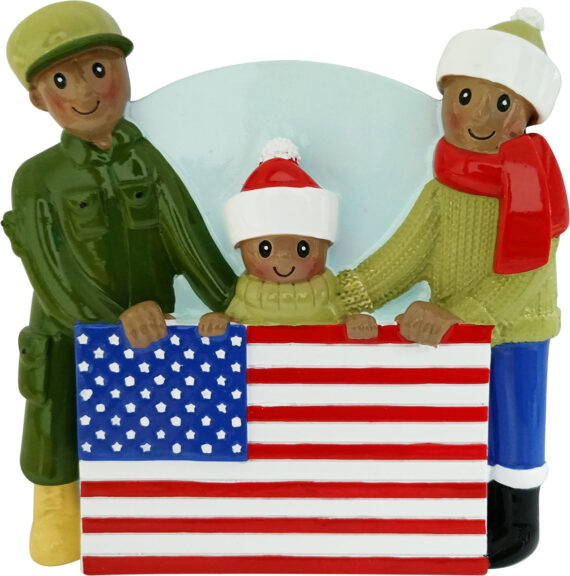 AA2259-3 - Patriotic Family of 3 (African-American) Personalized Christmas Ornament