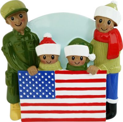 AA2259-4 - Patriotic Family of 4 (African-American) Personalized Christmas Ornament