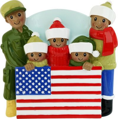 AA2259-5 - Patriotic Family of 5 (African-American) Personalized Christmas Ornament