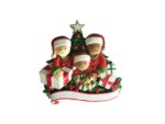 MR1523-3 - Interracial Family of 3 Opening Presents Personalized Christmas Ornament