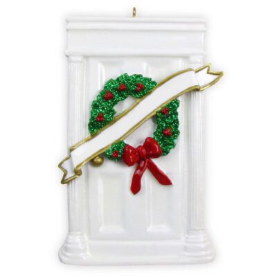 OR023 - Door with Wreath Personalized Christmas Ornament