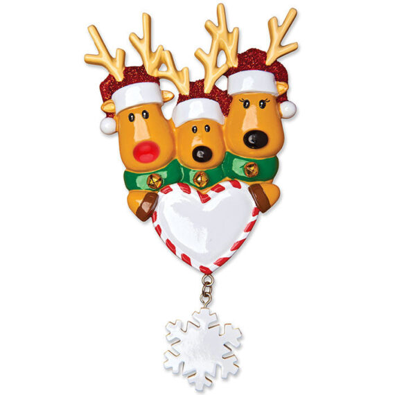 OR1018-3 - New Reindeer Family of 3 Personalized Christmas Ornament