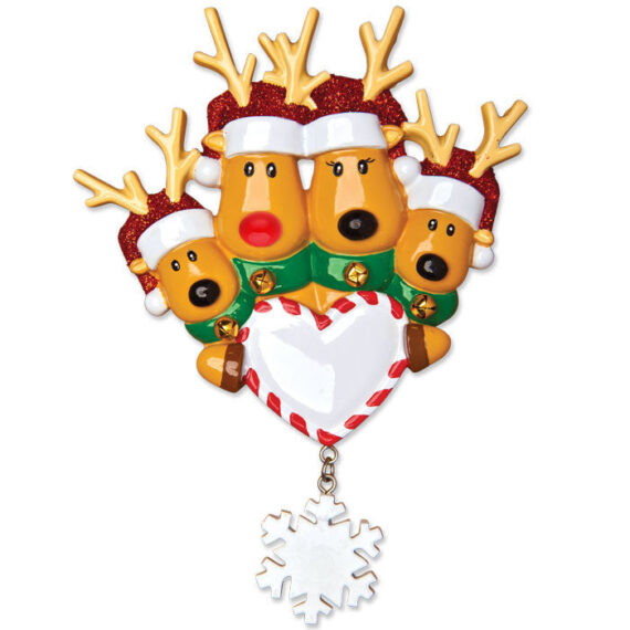 OR1018-4 - New Reindeer Family of 4 Personalized Christmas Ornament