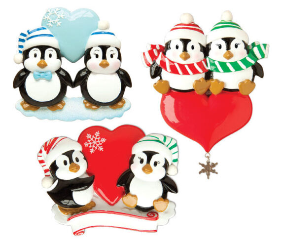 OR1183-A - Penguin Couple w/Heart Assortment (4 of each) Personalized Christmas Ornament