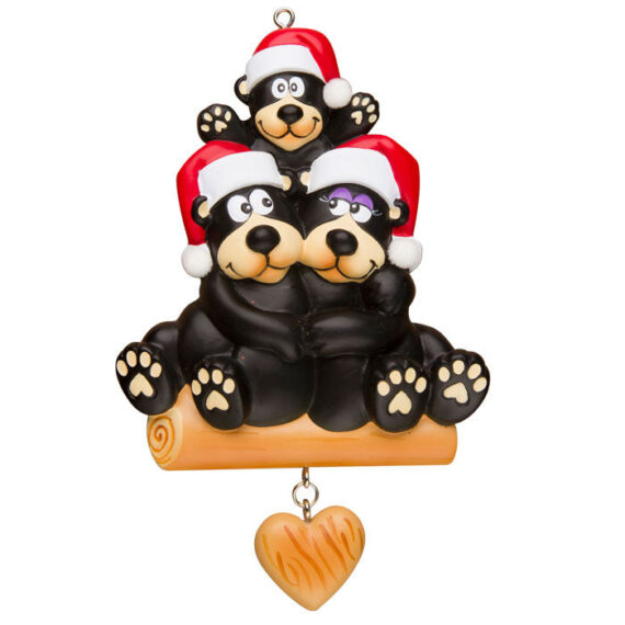 OR1215-3 - Black Bear Family of 3 Personalized Christmas Ornament