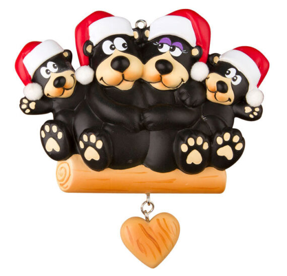 OR1215-4 - Black Bear Family of 4 Personalized Christmas Ornament