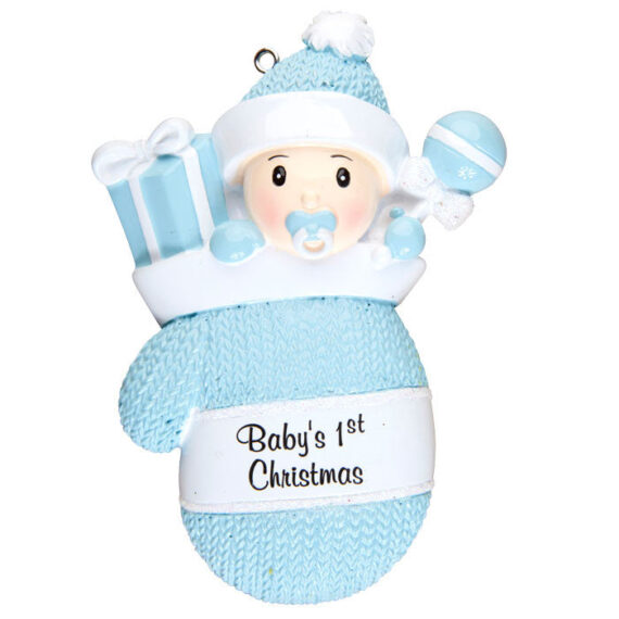 OR1331-B - Baby Boy In Mitten Personalized Christmas Ornament