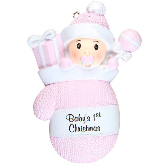 OR1331-P - Baby Girl In Mitten Personalized Christmas Ornament