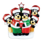 OR1445-5 - Black Bear Family w/ Hot Chocolate Family of 5 Personalized Christmas Ornament