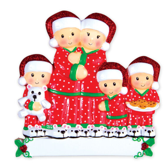 OR1470-5 - Pajama Family of 5 Personalized Christmas Ornament
