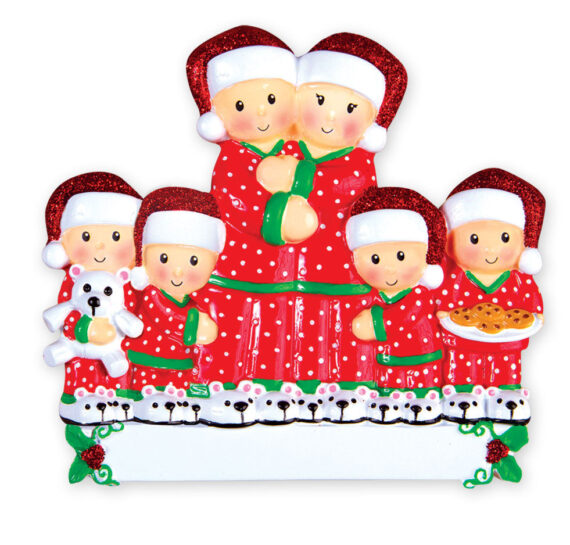 OR1470-6 - Pajama Family of 6 Personalized Christmas Ornament