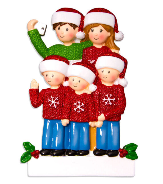 OR1525-5 - Selfie Family (with 3 children) Christmas Ornament