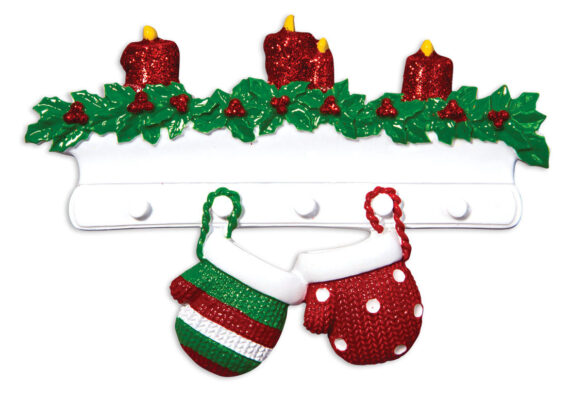 OR1570-2 - Red & Green Mitten Family of 2 Personalized Christmas Ornament