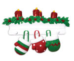 OR1570-3 - Red & Green Mitten Family of 3 Personalized Christmas Ornament