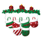 OR1570-6 - Red & Green Mitten Family of 6 Personalized Christmas Ornament