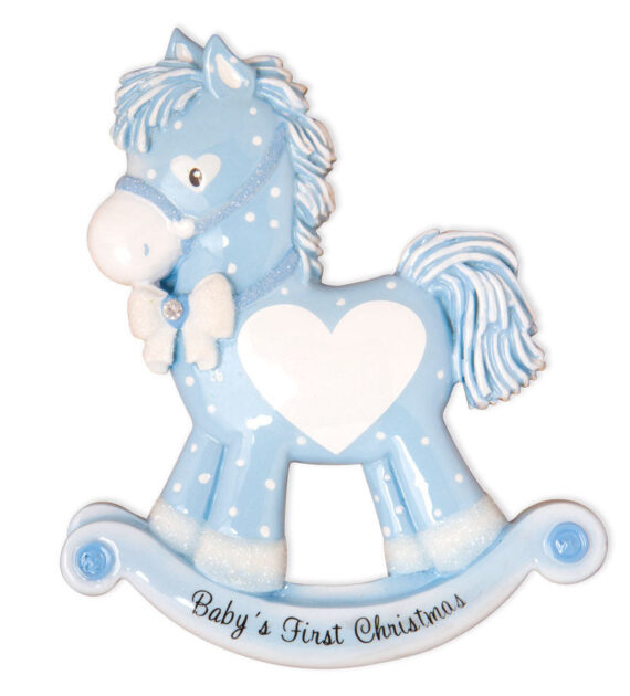 OR1573-B - Baby Boy Rocking Horse (New) Personalized Christmas Ornament
