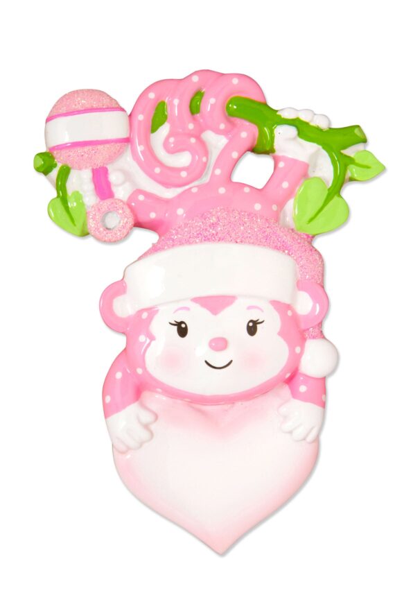 OR1576-P - Baby Monkey (Girl) Personalized Christmas Ornament