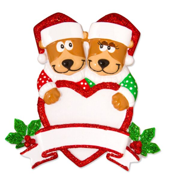 OR1604-2 - Brown Bear Family With Heart Couple Personalized Christmas Ornament