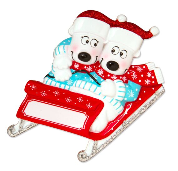 OR1605-2 - Bears on Sled Couple Personalized Christmas Ornament