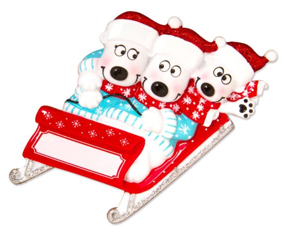 OR1605-3 - Bears on Sled of 3 Personalized Christmas Ornament