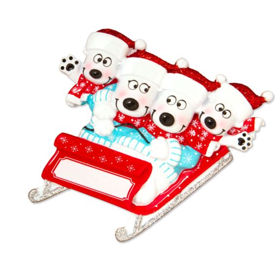 OR1605-4 - Bears on Sled of 4 Personalized Christmas Ornament