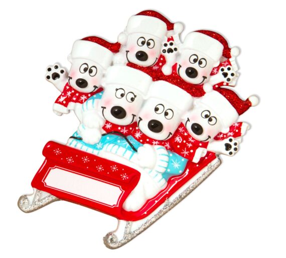OR1605-6 - Bears on Sled of 6 Personalized Christmas Ornament