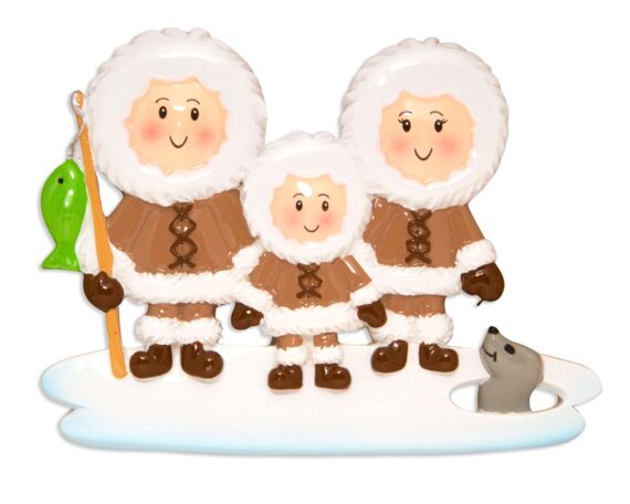 OR1607-3 - Eskimo Family of 3 Personalized Christmas Ornament