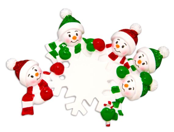 OR1610-5 - Dangling Snowman Family of 5 Personalized Christmas Ornament