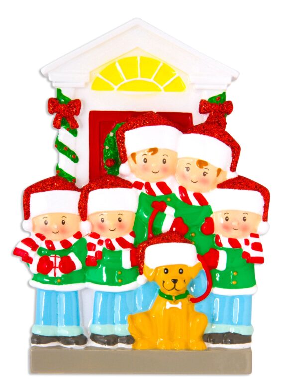 OR1611-5 - Family of 5 with Dog Personalized Christmas Ornament