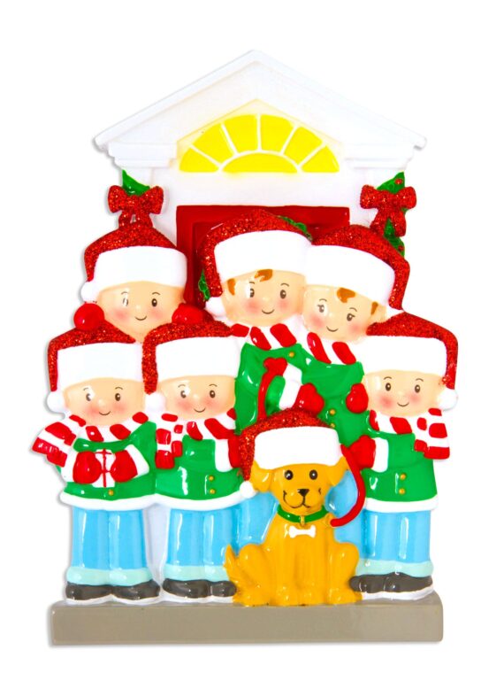 OR1611-6 - Family of 6 with Dog Personalized Christmas Ornament