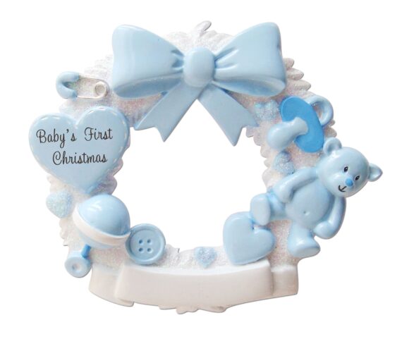 OR1640-B - Baby Christmas Wreath (Blue) Personalized Christmas Ornament
