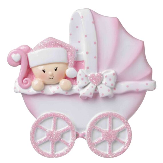 OR1643-P - Baby Carriage (Pink) Personalized Christmas Ornament