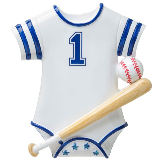 OR1645-B - Baseball Baby Onesie (Blue) Personalized Christmas Ornament