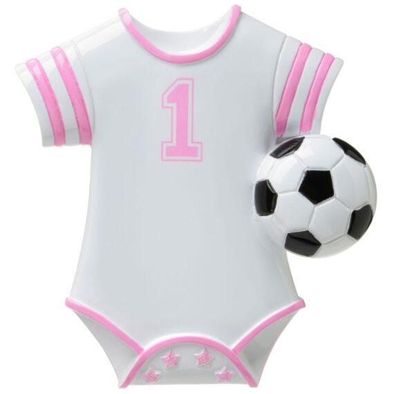 OR1646-G - Soccer Baby Onesie (Pink) Personalized Christmas Ornament
