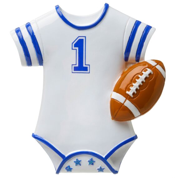 OR1647-B - Football Onesie (Blue) Personalized Christmas Ornament