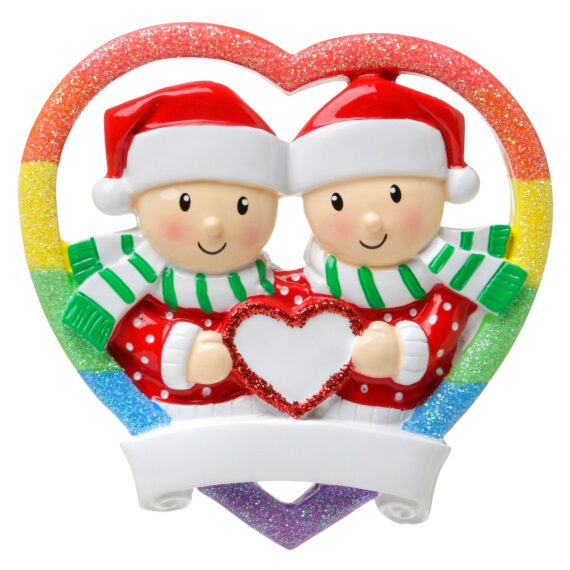 OR1666 - Rainbow Heart Same Sex Couple Personalized Christmas Ornament
