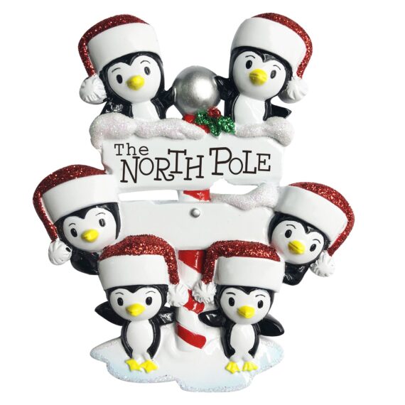 OR1739-6 - North Pole Penguin Family of 6 Personalized Christmas Ornament