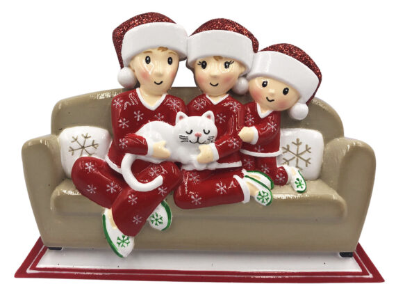 OR1786-3 - Family of 3 w/Cat Personalized Christmas Ornament