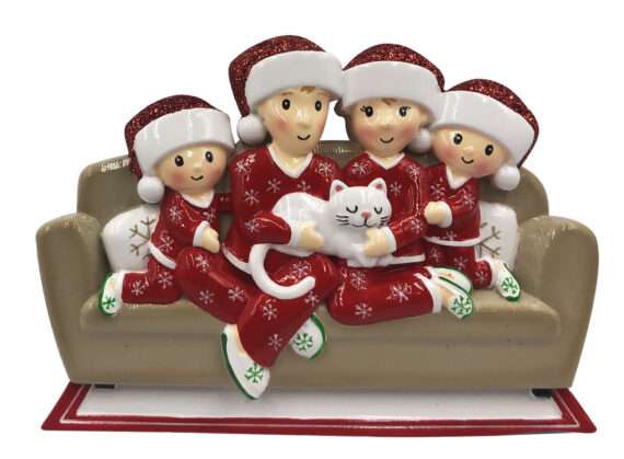 OR1786-4 - Family of 4 w/Cat Personalized Christmas Ornament