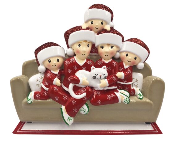 OR1786-5 - Family of 5 w/Cat Personalized Christmas Ornament