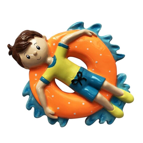 OR1857-B - Boy on Inner Tube Personalized Christmas Ornament