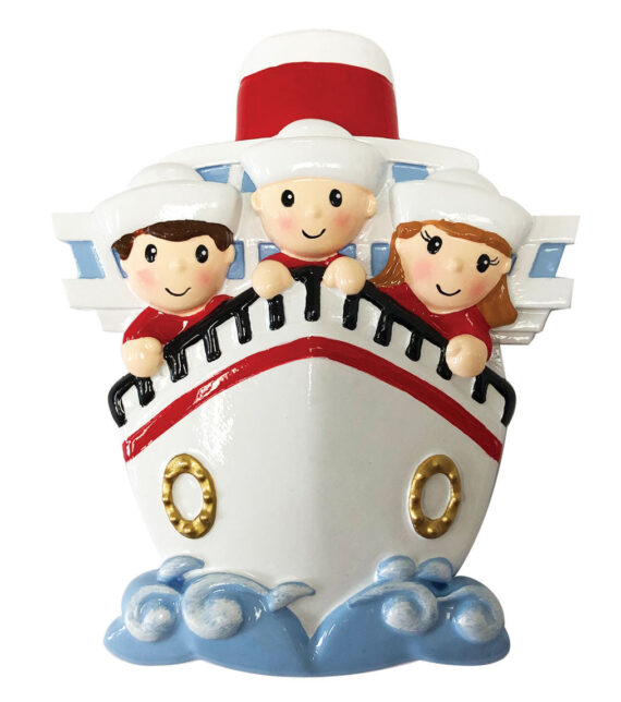 OR1867-3 - Family of 3 On A Cruise Ship Personalized Christmas Ornament