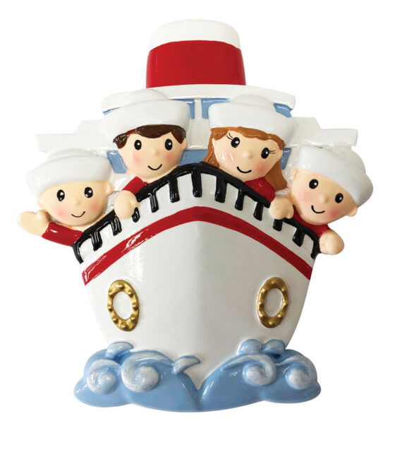 OR1867-4 - Family of 4 On A Cruise Ship Personalized Christmas Ornament