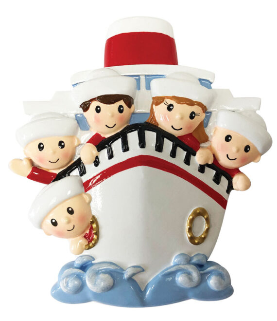 OR1867-5 - Family of 5 On A Cruise Ship Personalized Christmas Ornament