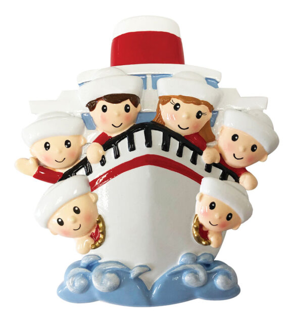 OR1867-6 - Family of 6 On A Cruise Ship Personalized Christmas Ornament