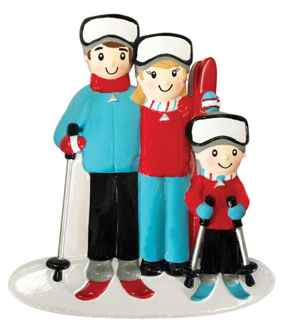 OR1868-3 - Ski Family of 3 Personalized Christmas Ornament