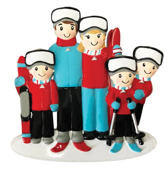 OR1868-5 - Ski Family of 5 Personalized Christmas Ornament