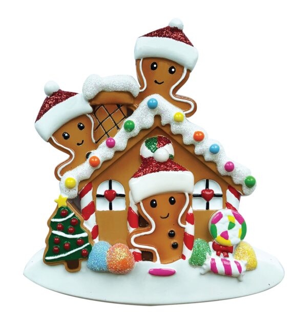 OR1872-3 - Gingerbread House Family of 3 Personalized Christmas Ornament