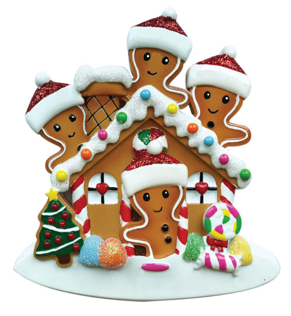 OR1872-4 - Gingerbread House Family of 4 Personalized Christmas Ornament